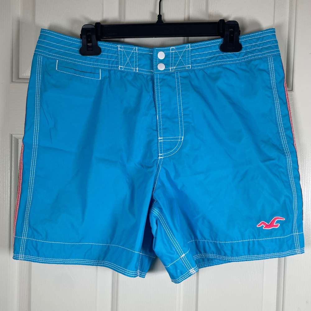 Vintage Hollister Mens Board Shorts Blue Seagull Logo Swim Trunks Medium Surf
